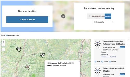 Surroundings map page with search tool
