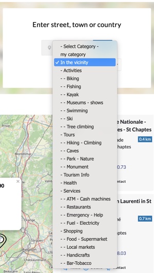 Detail of the search tool by category